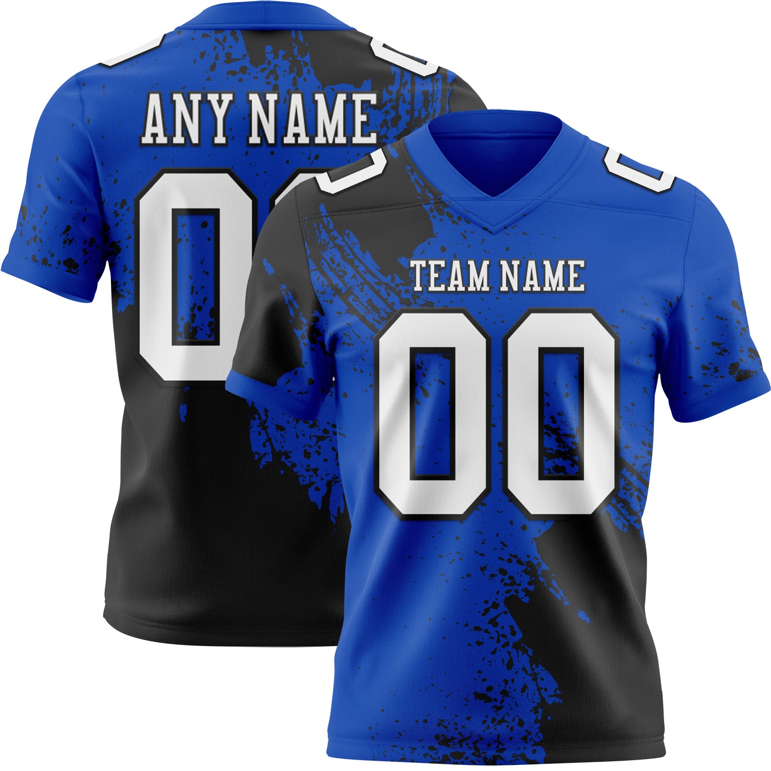 Custom Thunder Blue White-Black 3D Pattern Abstract Brush Stroke Authentic Football Jersey