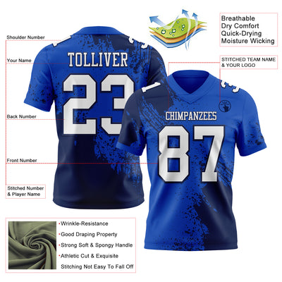 Custom Thunder Blue White-Navy 3D Pattern Abstract Brush Stroke Authentic Football Jersey