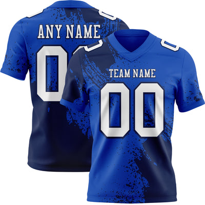 Custom Thunder Blue White-Navy 3D Pattern Abstract Brush Stroke Authentic Football Jersey