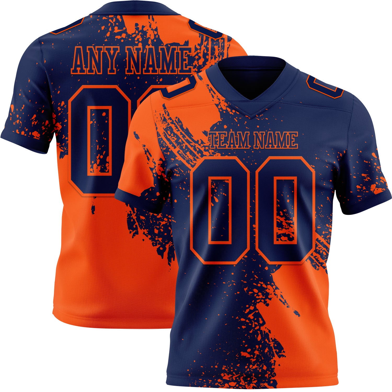 Custom Navy Orange 3D Pattern Abstract Brush Stroke Authentic Football Jersey