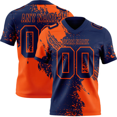 Custom Navy Orange 3D Pattern Abstract Brush Stroke Authentic Football Jersey