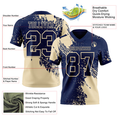 Custom Navy Cream 3D Pattern Abstract Brush Stroke Authentic Football Jersey