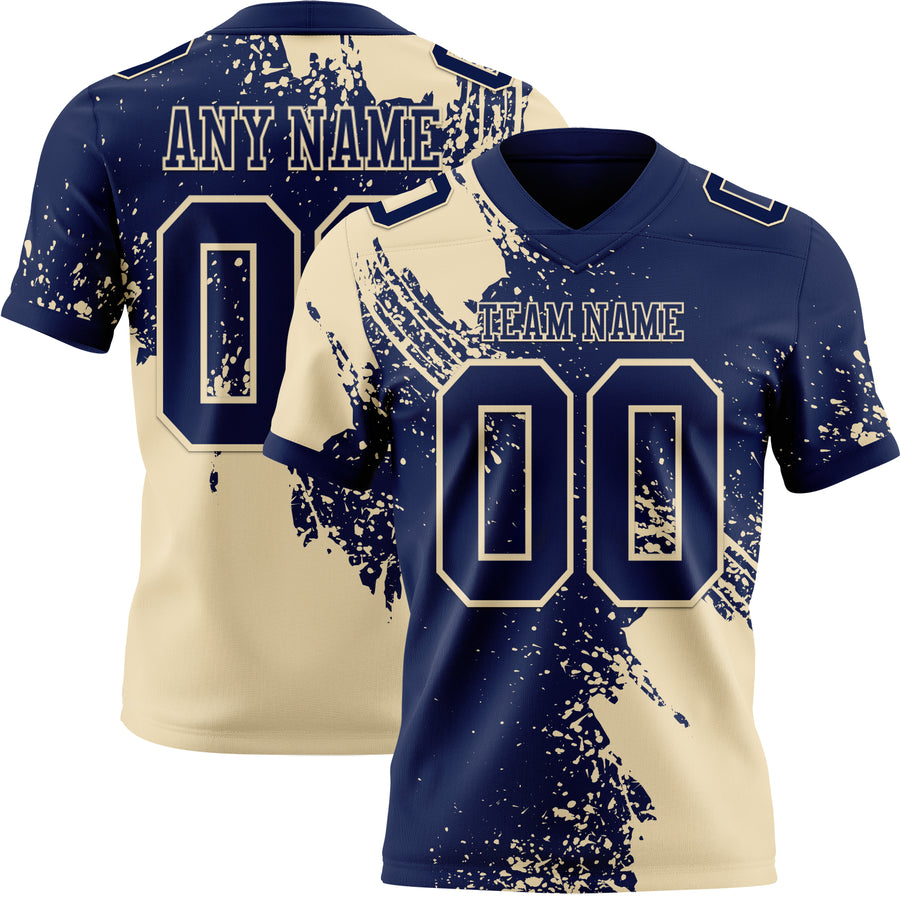 Custom Navy Cream 3D Pattern Abstract Brush Stroke Authentic Football Jersey