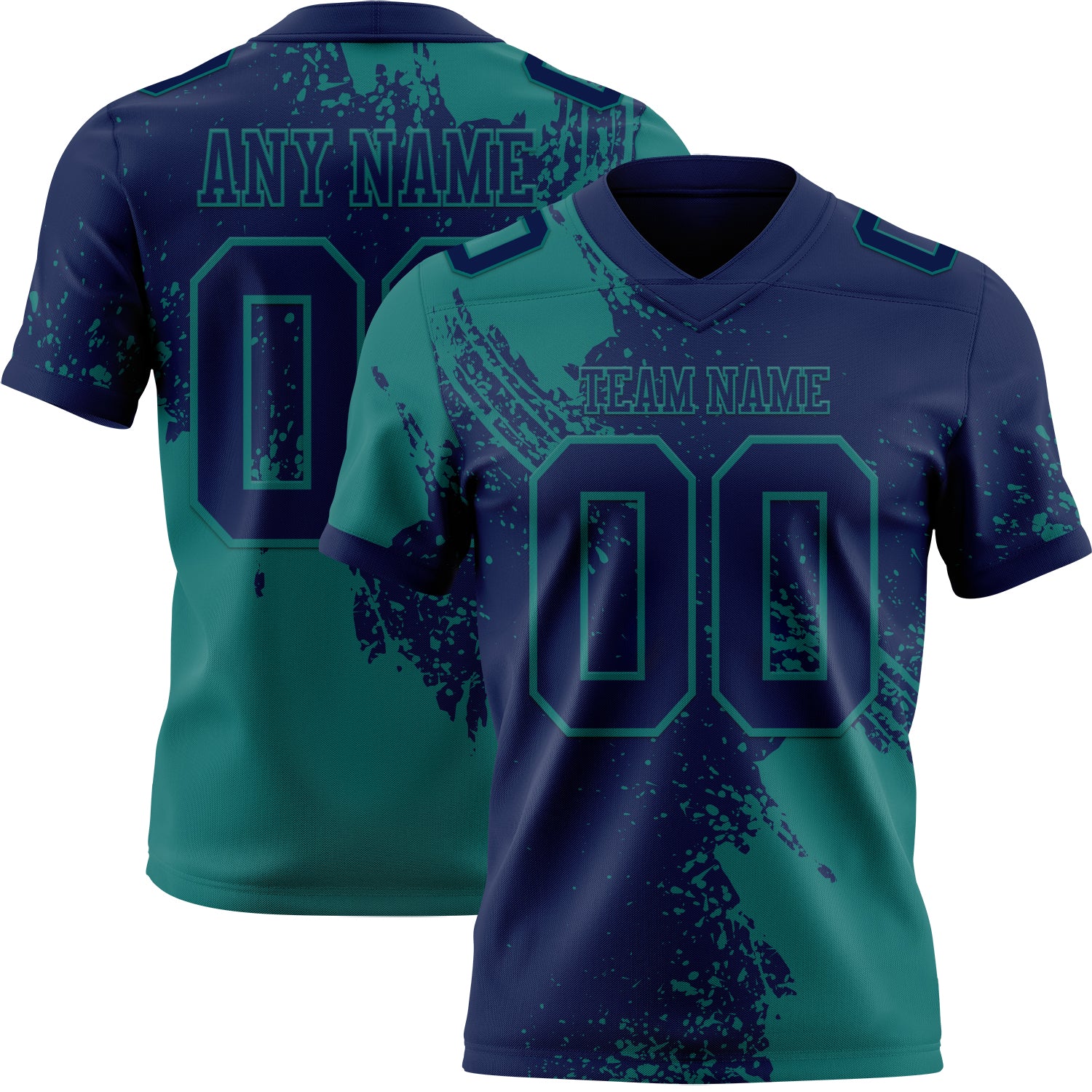 Custom Navy Teal 3D Pattern Abstract Brush Stroke Authentic Football Jersey