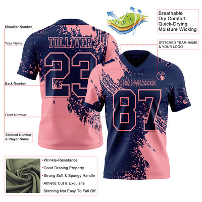 Custom Navy Medium Pink 3D Pattern Abstract Brush Stroke Authentic Football Jersey