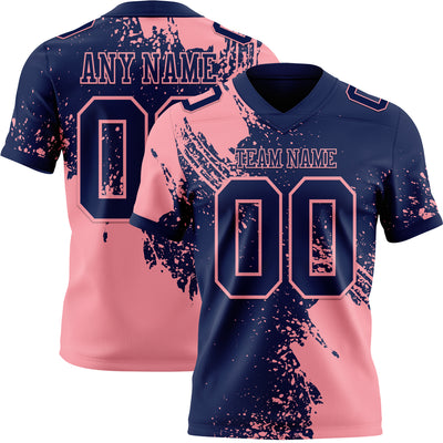 Custom Navy Medium Pink 3D Pattern Abstract Brush Stroke Authentic Football Jersey