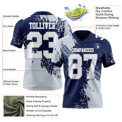 Custom Navy White-Silver 3D Pattern Abstract Brush Stroke Authentic Football Jersey