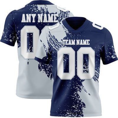 Custom Navy White-Silver 3D Pattern Abstract Brush Stroke Authentic Football Jersey