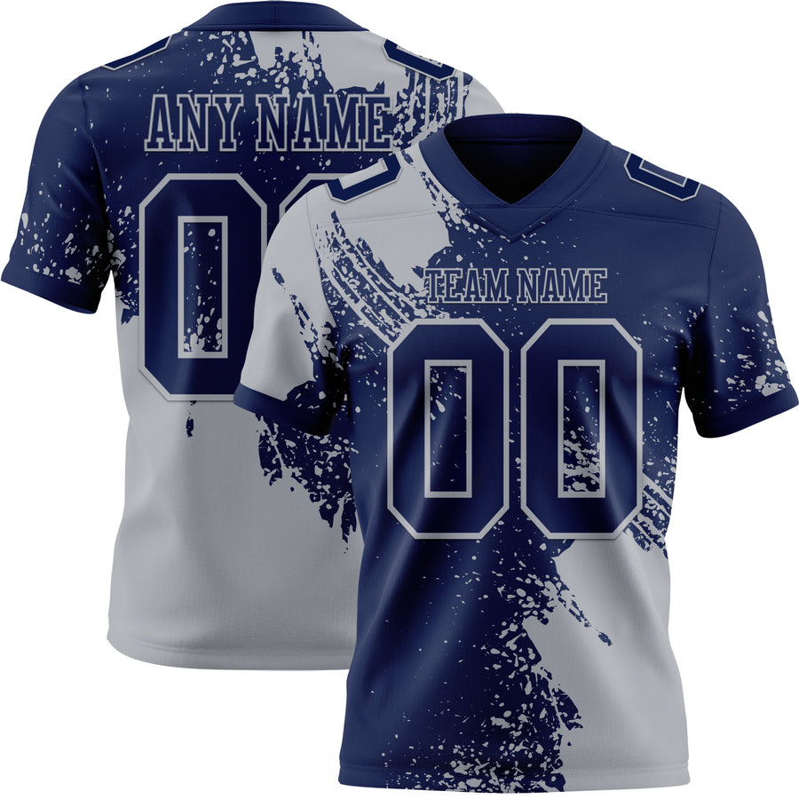 Custom Navy Gray 3D Pattern Abstract Brush Stroke Authentic Football Jersey