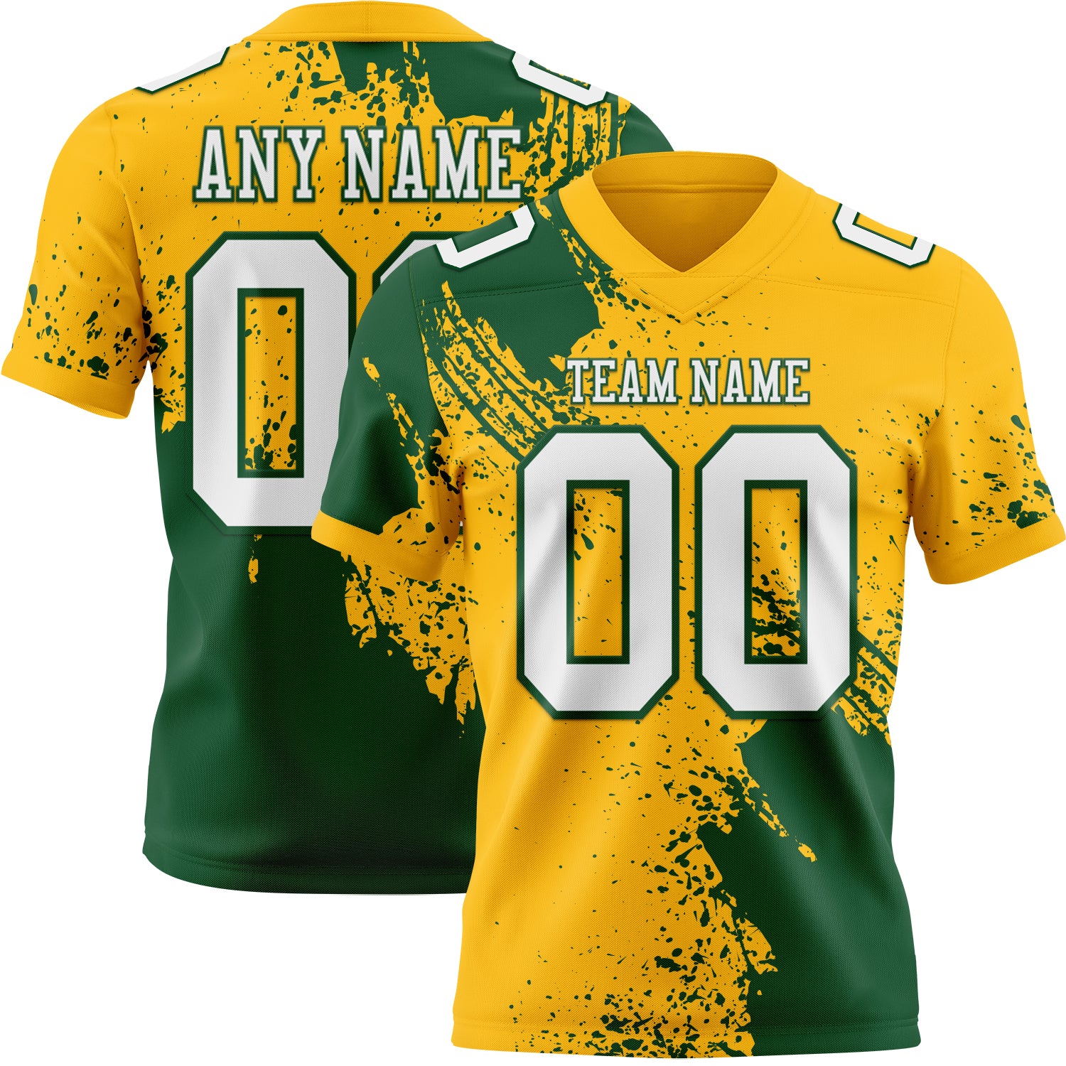 Custom Gold White-Green 3D Pattern Abstract Brush Stroke Authentic Football Jersey