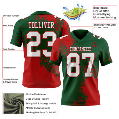 Custom Green White-Red 3D Pattern Abstract Brush Stroke Authentic Football Jersey