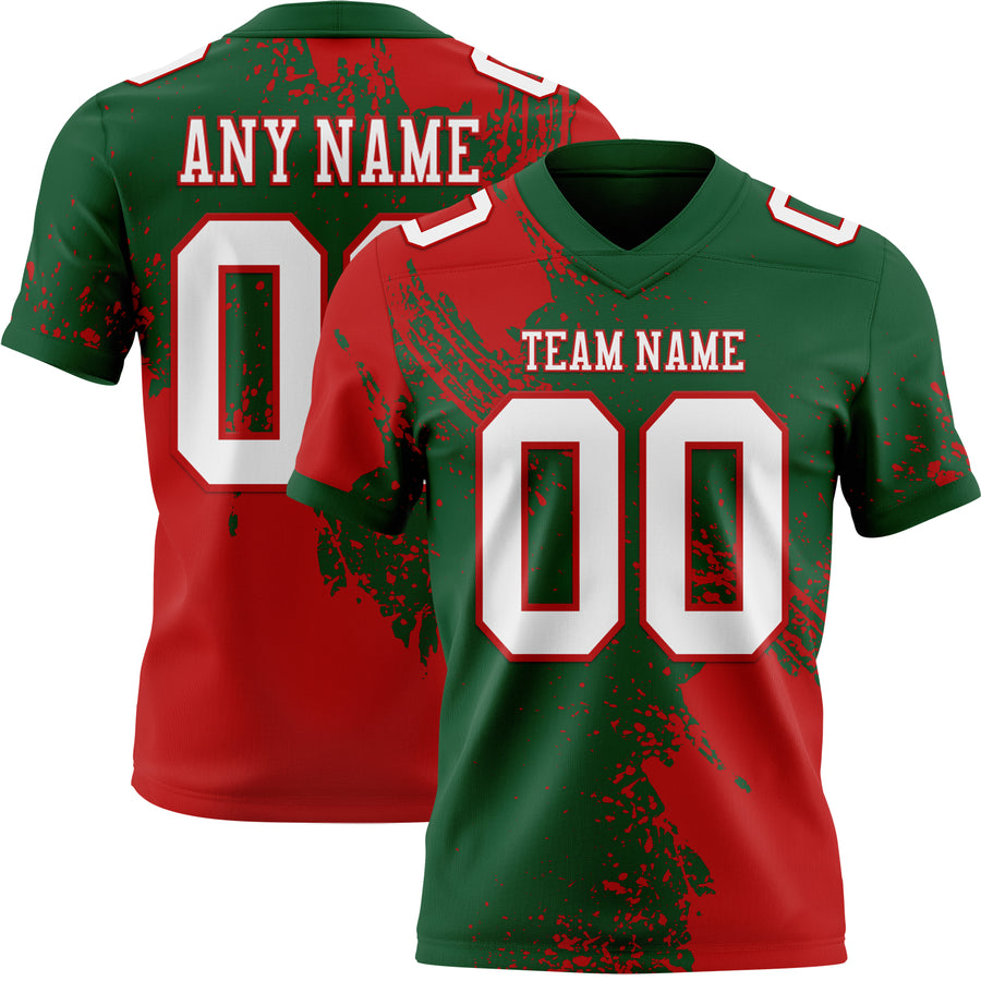 Custom Green White-Red 3D Pattern Abstract Brush Stroke Authentic Football Jersey
