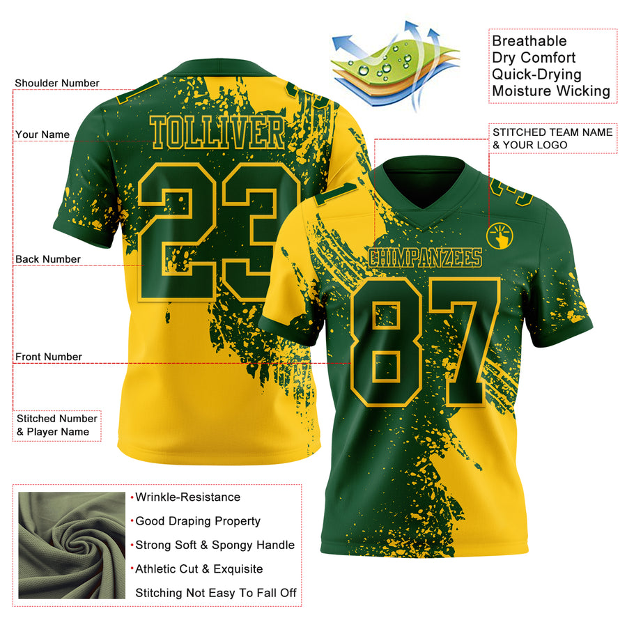 Custom Green Yellow 3D Pattern Abstract Brush Stroke Authentic Football Jersey