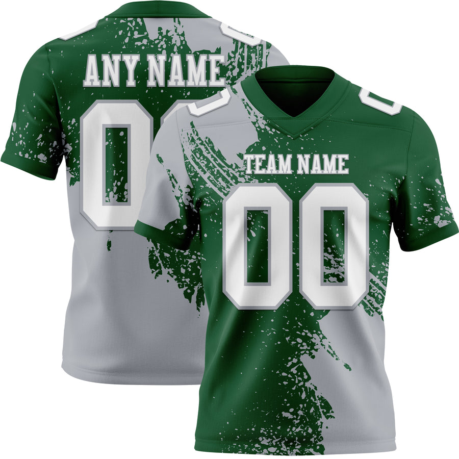Custom Green White-Gray 3D Pattern Abstract Brush Stroke Authentic Football Jersey