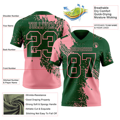 Custom Green Medium Pink 3D Pattern Abstract Brush Stroke Authentic Football Jersey