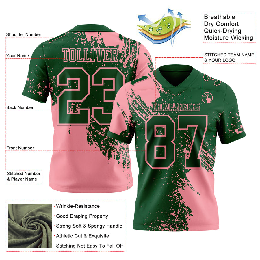Custom Green Medium Pink 3D Pattern Abstract Brush Stroke Authentic Football Jersey
