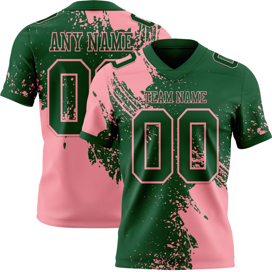 Custom Green Medium Pink 3D Pattern Abstract Brush Stroke Authentic Football Jersey