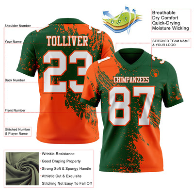 Custom Green White-Orange 3D Pattern Abstract Brush Stroke Authentic Football Jersey