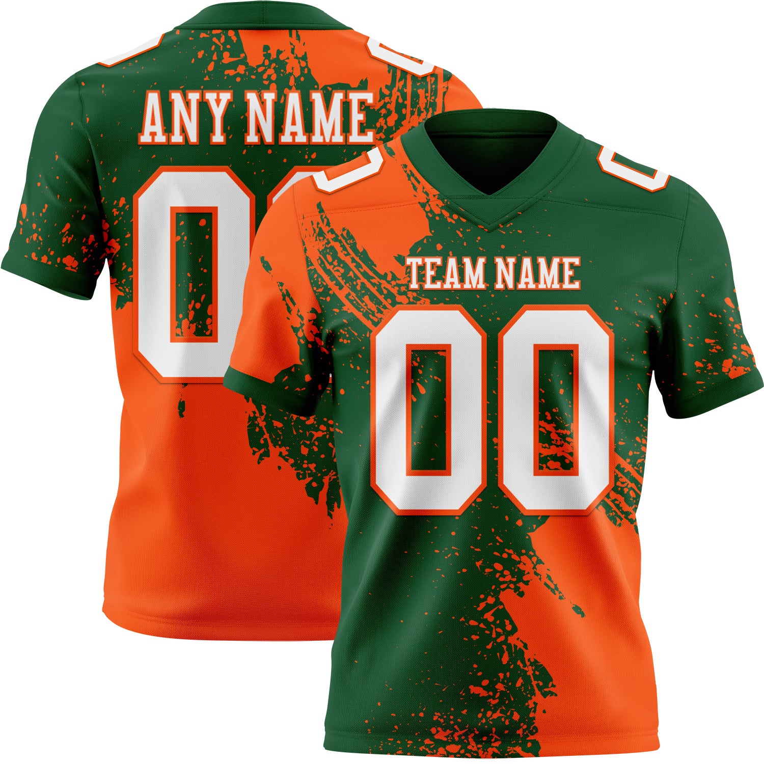 Custom Green White-Orange 3D Pattern Abstract Brush Stroke Authentic Football Jersey