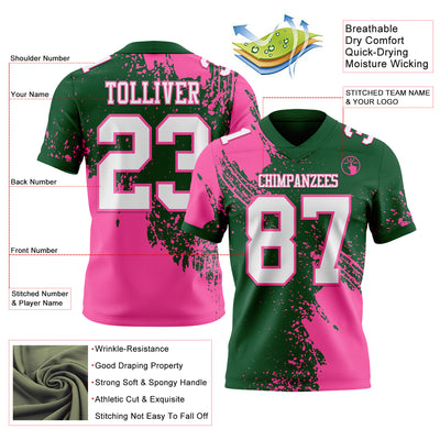 Custom Green White-Pink 3D Pattern Abstract Brush Stroke Authentic Football Jersey