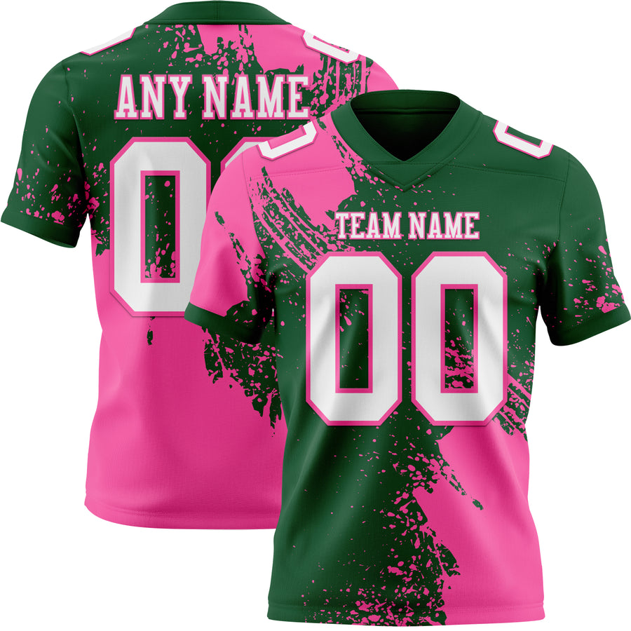 Custom Green White-Pink 3D Pattern Abstract Brush Stroke Authentic Football Jersey