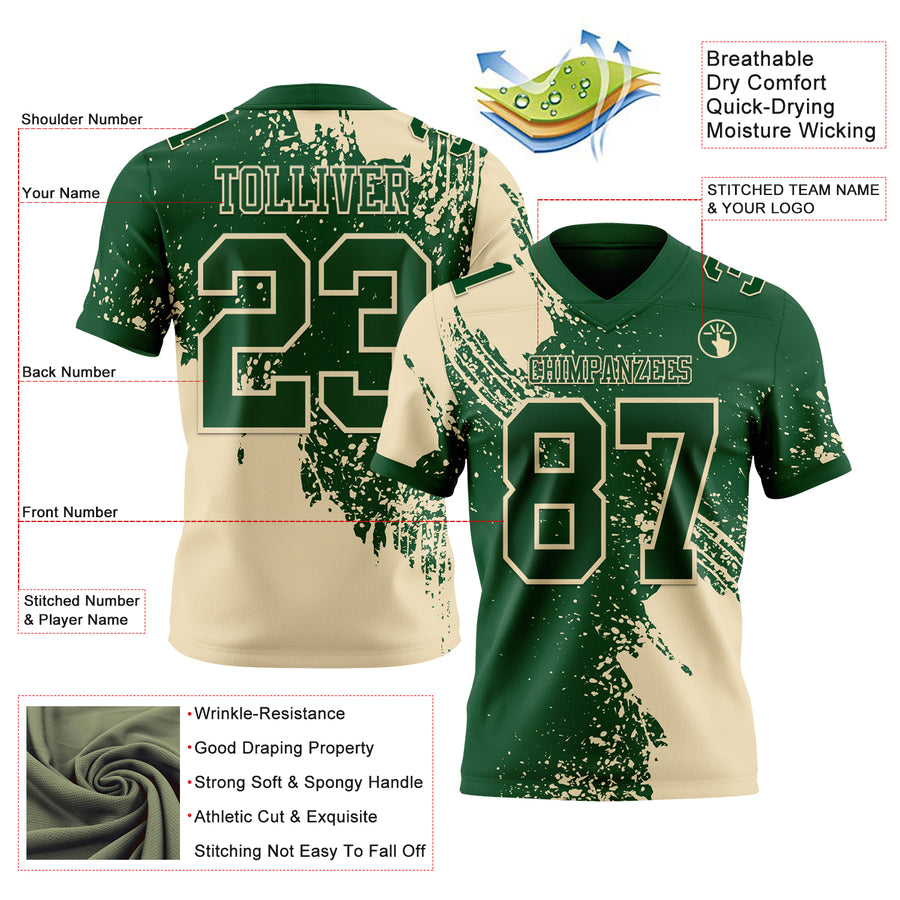 Custom Green Cream 3D Pattern Abstract Brush Stroke Authentic Football Jersey
