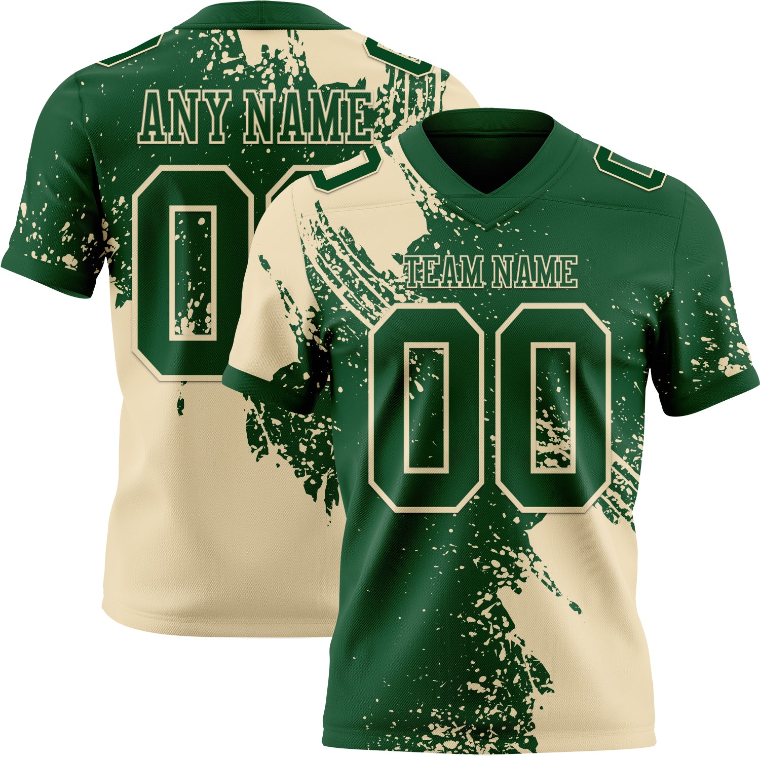Custom Green Cream 3D Pattern Abstract Brush Stroke Authentic Football Jersey