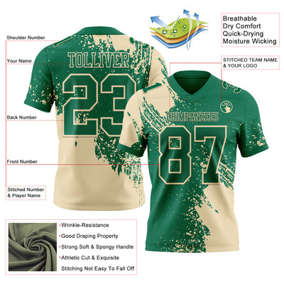 Custom Kelly Green Cream 3D Pattern Abstract Brush Stroke Authentic Football Jersey