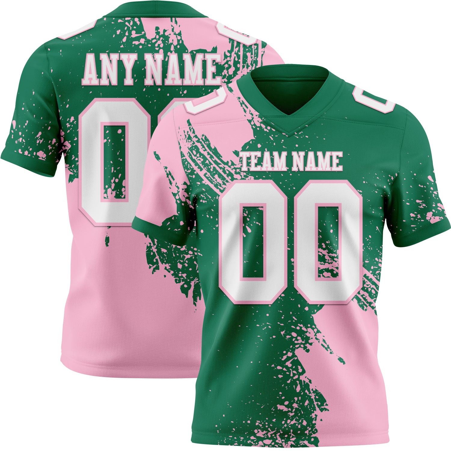 Custom Kelly Green White-Light Pink 3D Pattern Abstract Brush Stroke Authentic Football Jersey