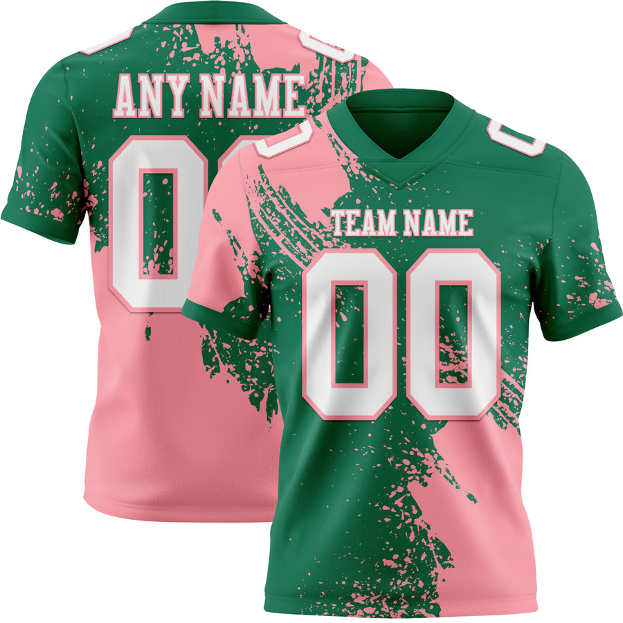 Custom Kelly Green White-Medium Pink 3D Pattern Abstract Brush Stroke Authentic Football Jersey