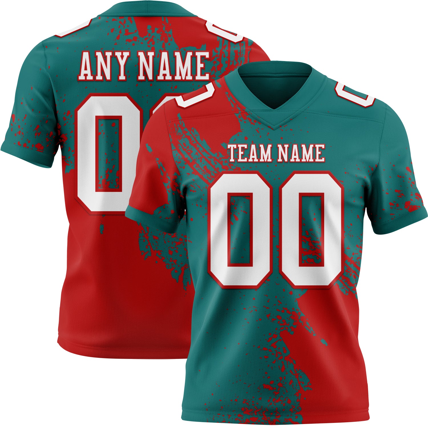 Custom Teal White-Red 3D Pattern Abstract Brush Stroke Authentic Football Jersey