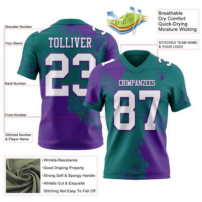 Custom Teal White-Purple 3D Pattern Abstract Brush Stroke Authentic Football Jersey
