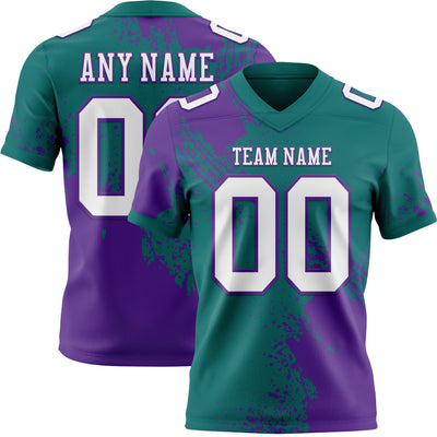 Custom Teal White-Purple 3D Pattern Abstract Brush Stroke Authentic Football Jersey