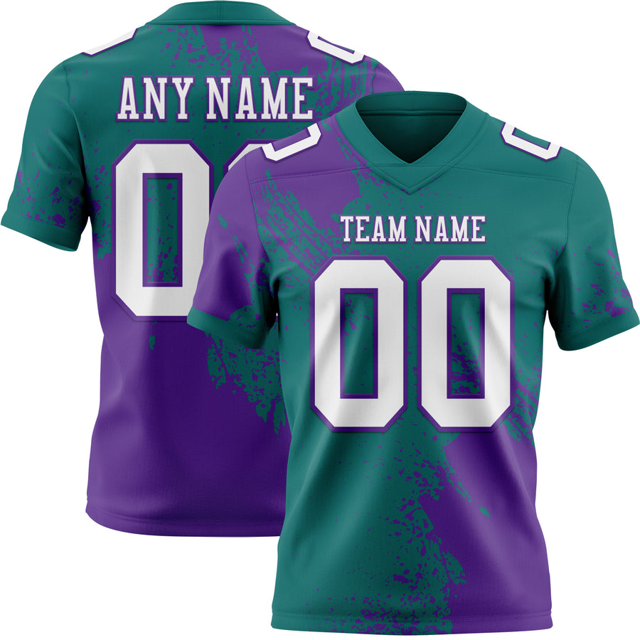 Custom Teal White-Purple 3D Pattern Abstract Brush Stroke Authentic Football Jersey
