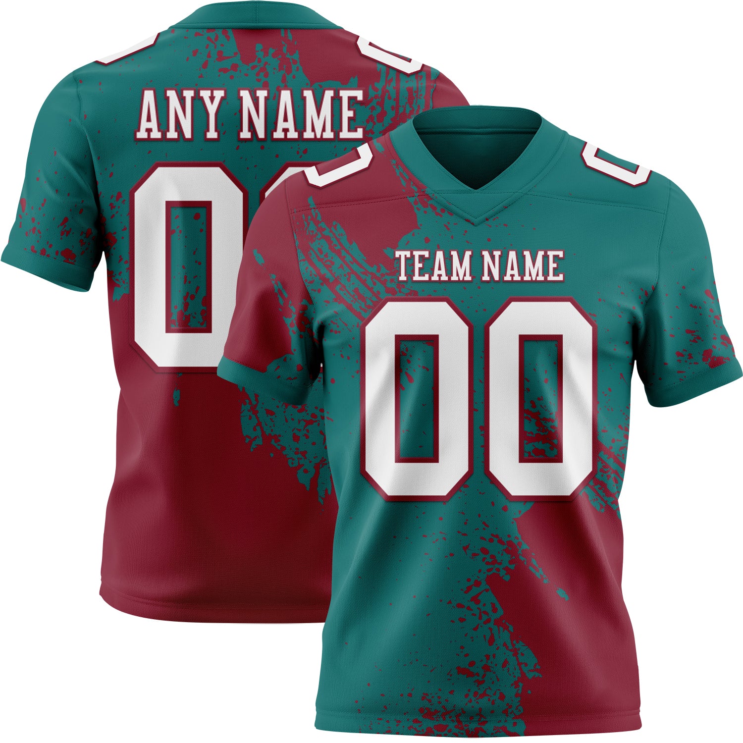 Custom Teal White-Crimson 3D Pattern Abstract Brush Stroke Authentic Football Jersey