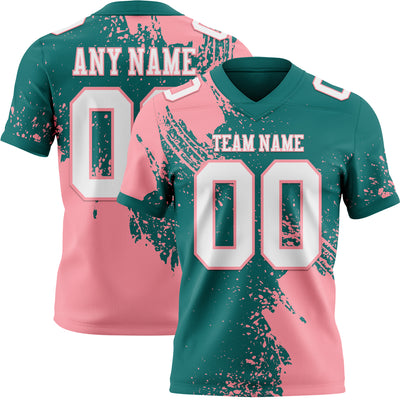 Custom Teal White-Medium Pink 3D Pattern Abstract Brush Stroke Authentic Football Jersey