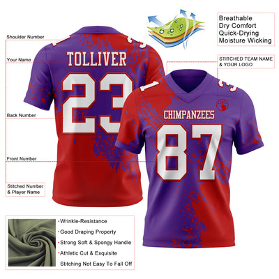 Custom Purple White-Red 3D Pattern Abstract Brush Stroke Authentic Football Jersey