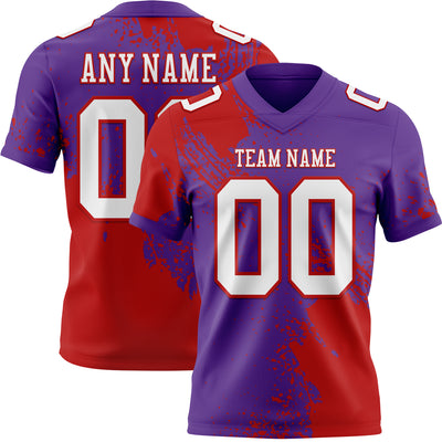 Custom Purple White-Red 3D Pattern Abstract Brush Stroke Authentic Football Jersey