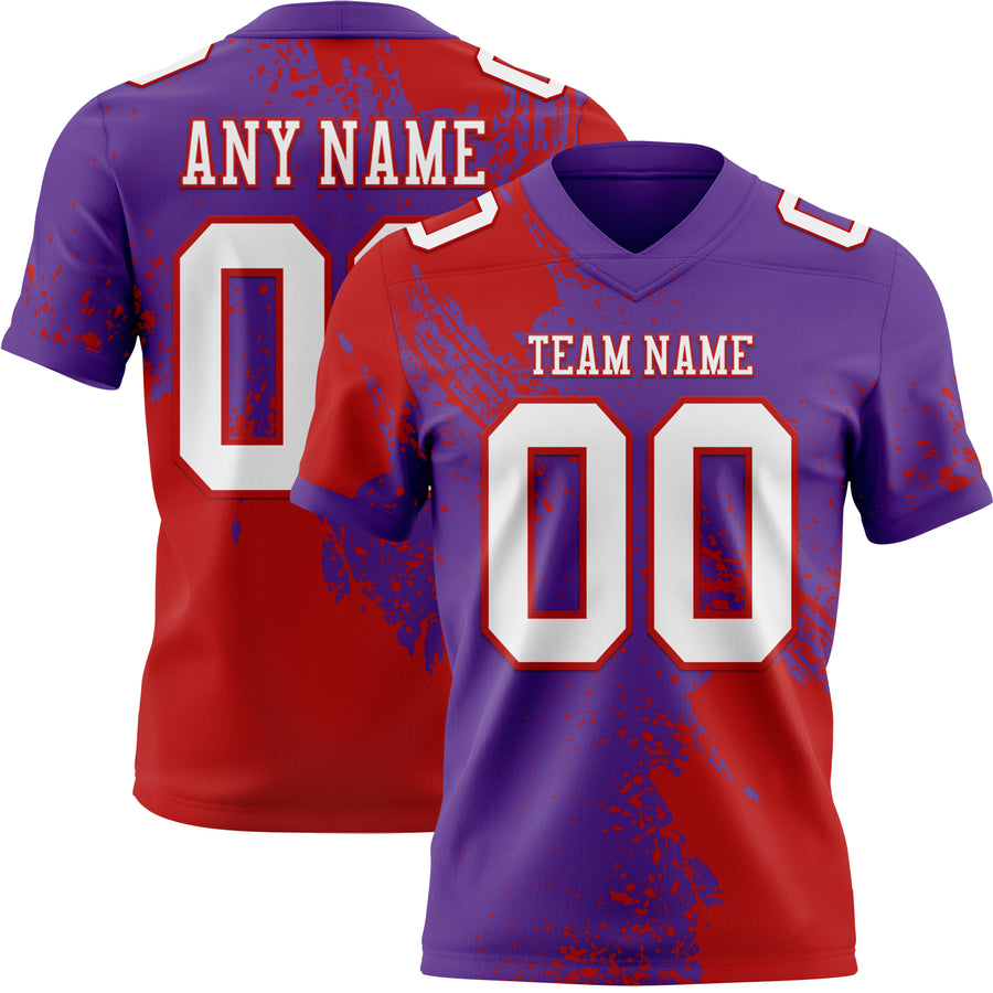 Custom Purple White-Red 3D Pattern Abstract Brush Stroke Authentic Football Jersey