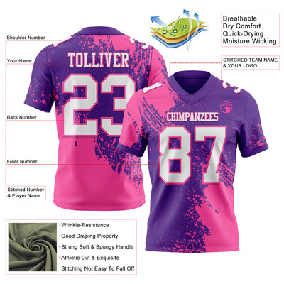 Custom Purple White-Pink 3D Pattern Abstract Brush Stroke Authentic Football Jersey