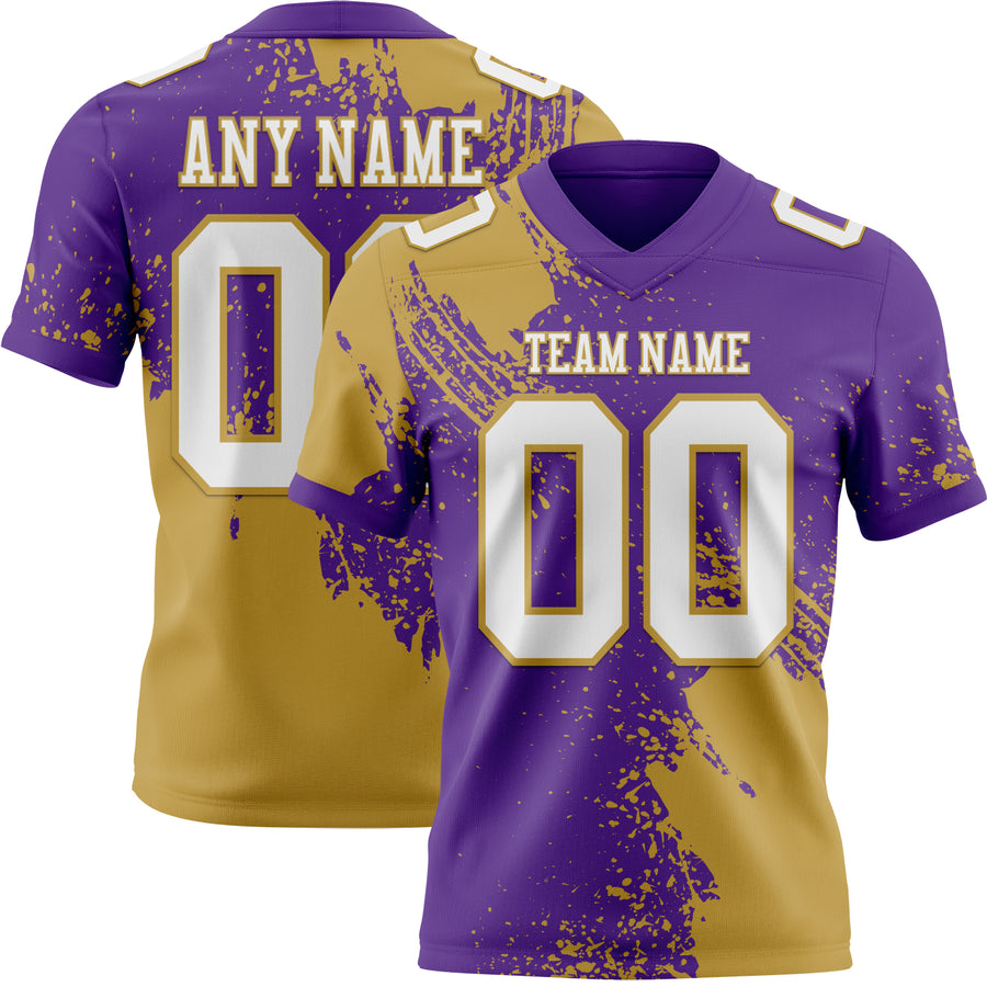 Custom Purple White-Old Gold 3D Pattern Abstract Brush Stroke Authentic Football Jersey