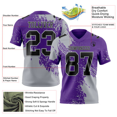 Custom Purple Black-Gray 3D Pattern Abstract Brush Stroke Authentic Football Jersey