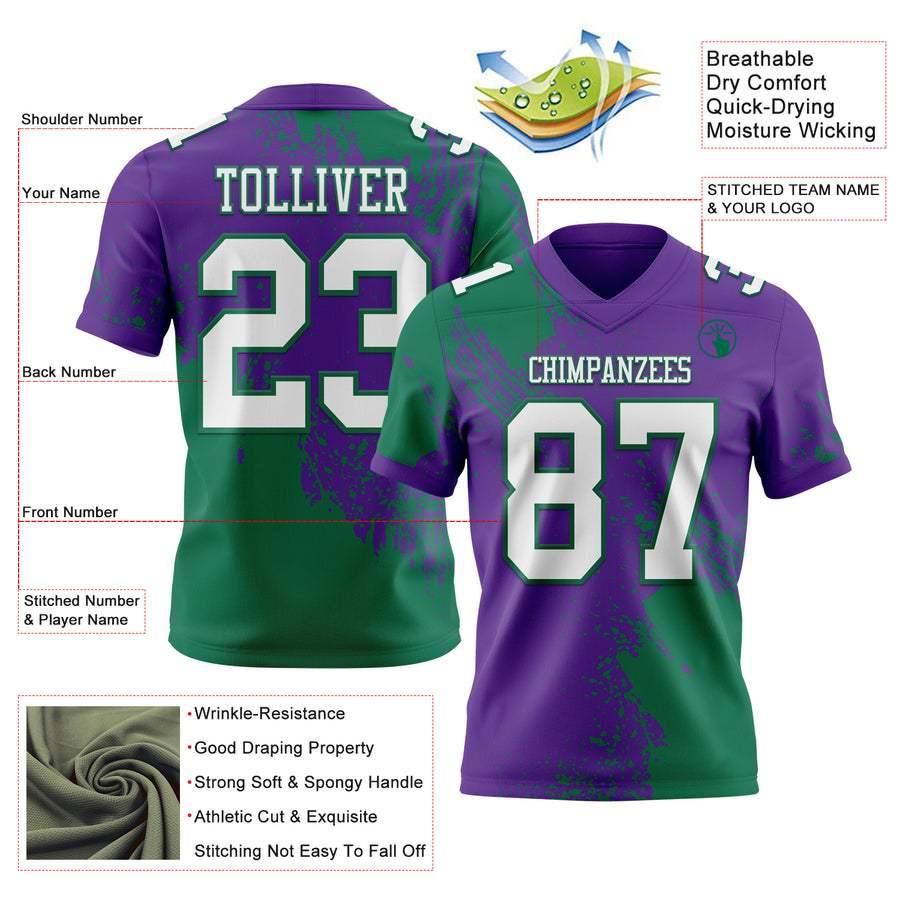 Custom Purple White-Kelly Green 3D Pattern Abstract Brush Stroke Authentic Football Jersey