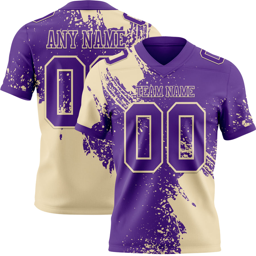 Custom Purple Cream 3D Pattern Abstract Brush Stroke Authentic Football Jersey