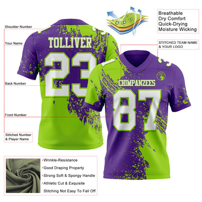 Custom Purple White-Neon Green 3D Pattern Abstract Brush Stroke Authentic Football Jersey