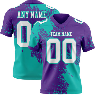 Custom Purple White-Aqua 3D Pattern Abstract Brush Stroke Authentic Football Jersey