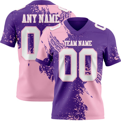 Custom Purple White-Light Pink 3D Pattern Abstract Brush Stroke Authentic Football Jersey
