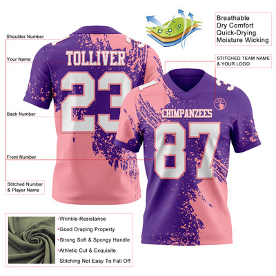 Custom Purple White-Medium Pink 3D Pattern Abstract Brush Stroke Authentic Football Jersey