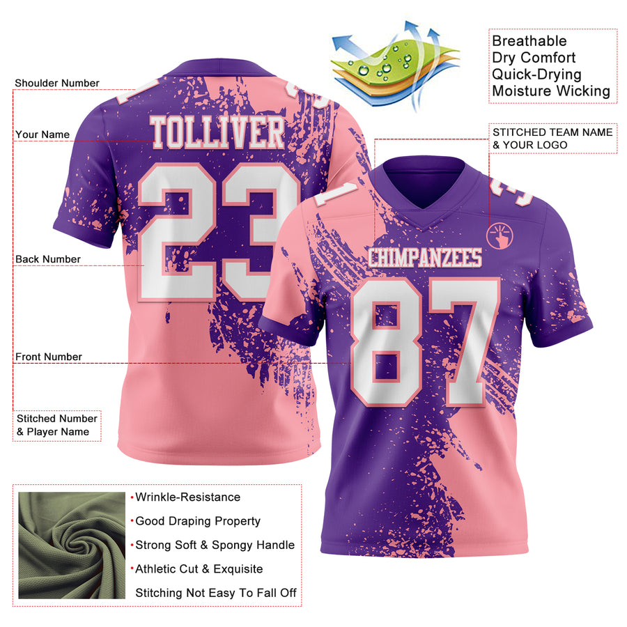 Custom Purple White-Medium Pink 3D Pattern Abstract Brush Stroke Authentic Football Jersey