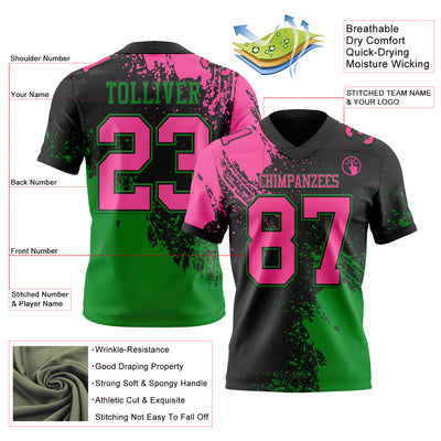 Custom Black Pink-Grass Green 3D Pattern Abstract Brush Stroke Authentic Football Jersey